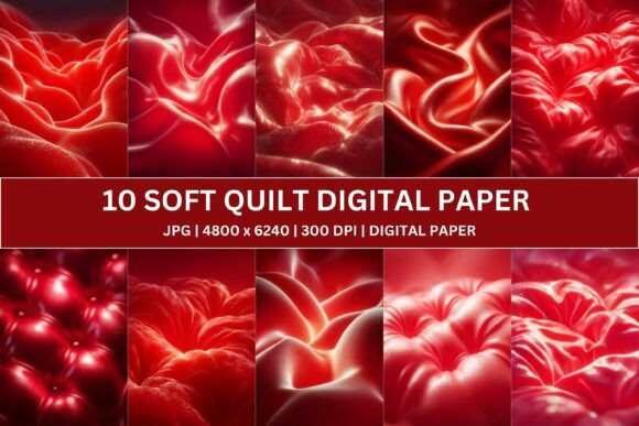 Elevate Your Creative Projects with 10 Red Luxury Quilt Silk Digital Paper