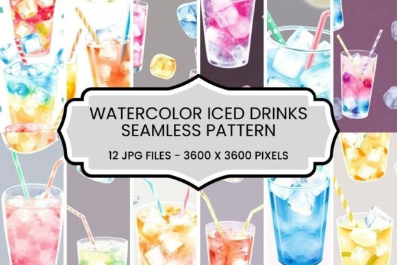 Strategic Branding with Watercolor Iced Drinks Seamless Pattern