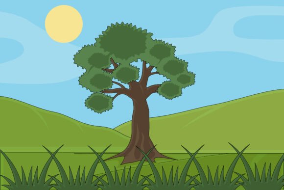 Unlocking Creative Potential with Leafy Tree Landscaped Vector Design