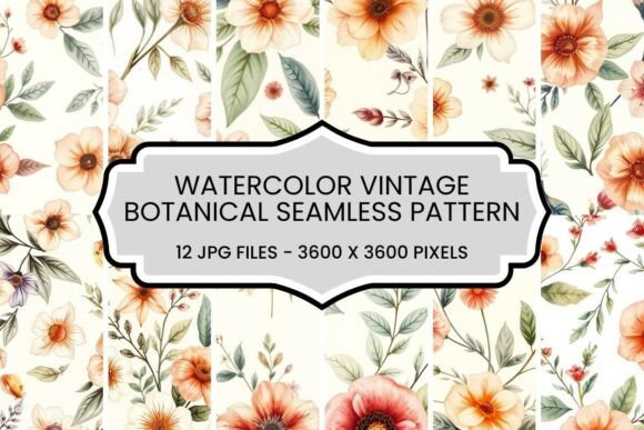 Vintage Botanical Watercolor Seamless Patterns